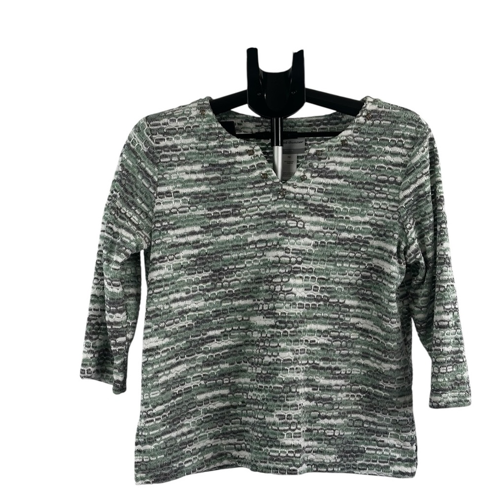 Alfred Dunner Mint Green and Gray Embellished Knit Top Neutral Boho SzPM